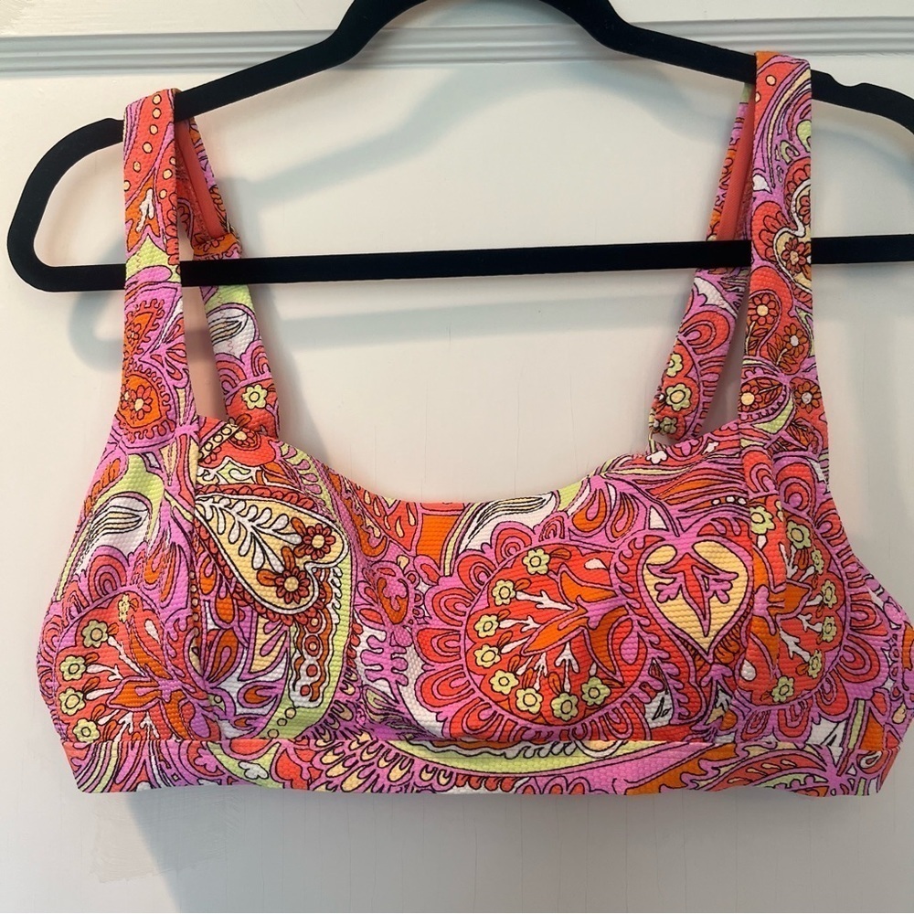 Jessica Simpson Retro Pink Orange Paisley Tie Bikini Top Size XL - Picture 5 of 12